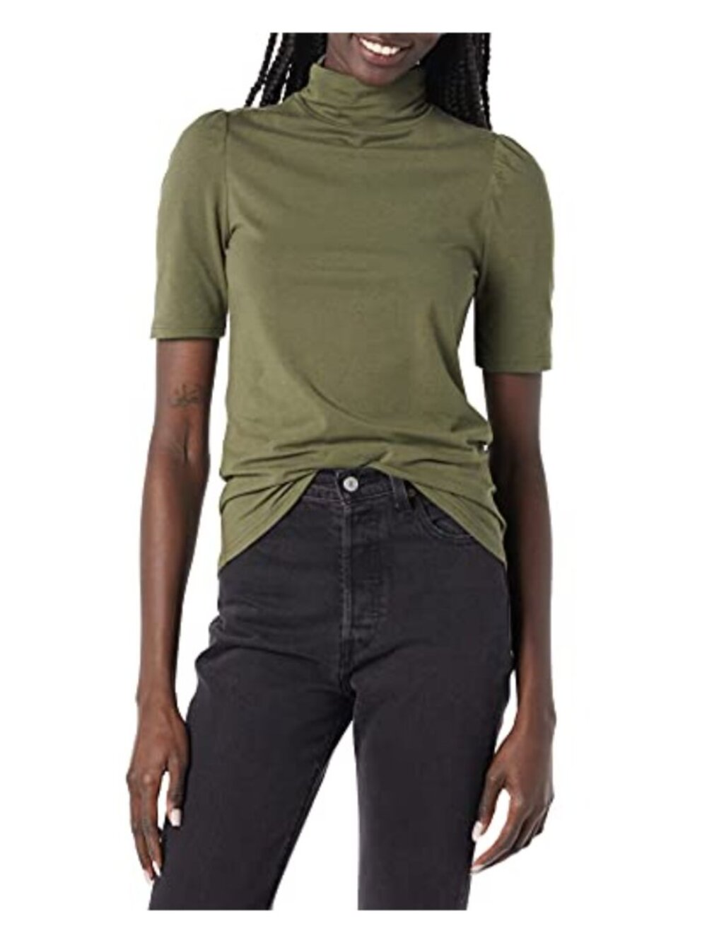 Womens Cotton Modal Puff Sleeve Turtleneck T-Shirt